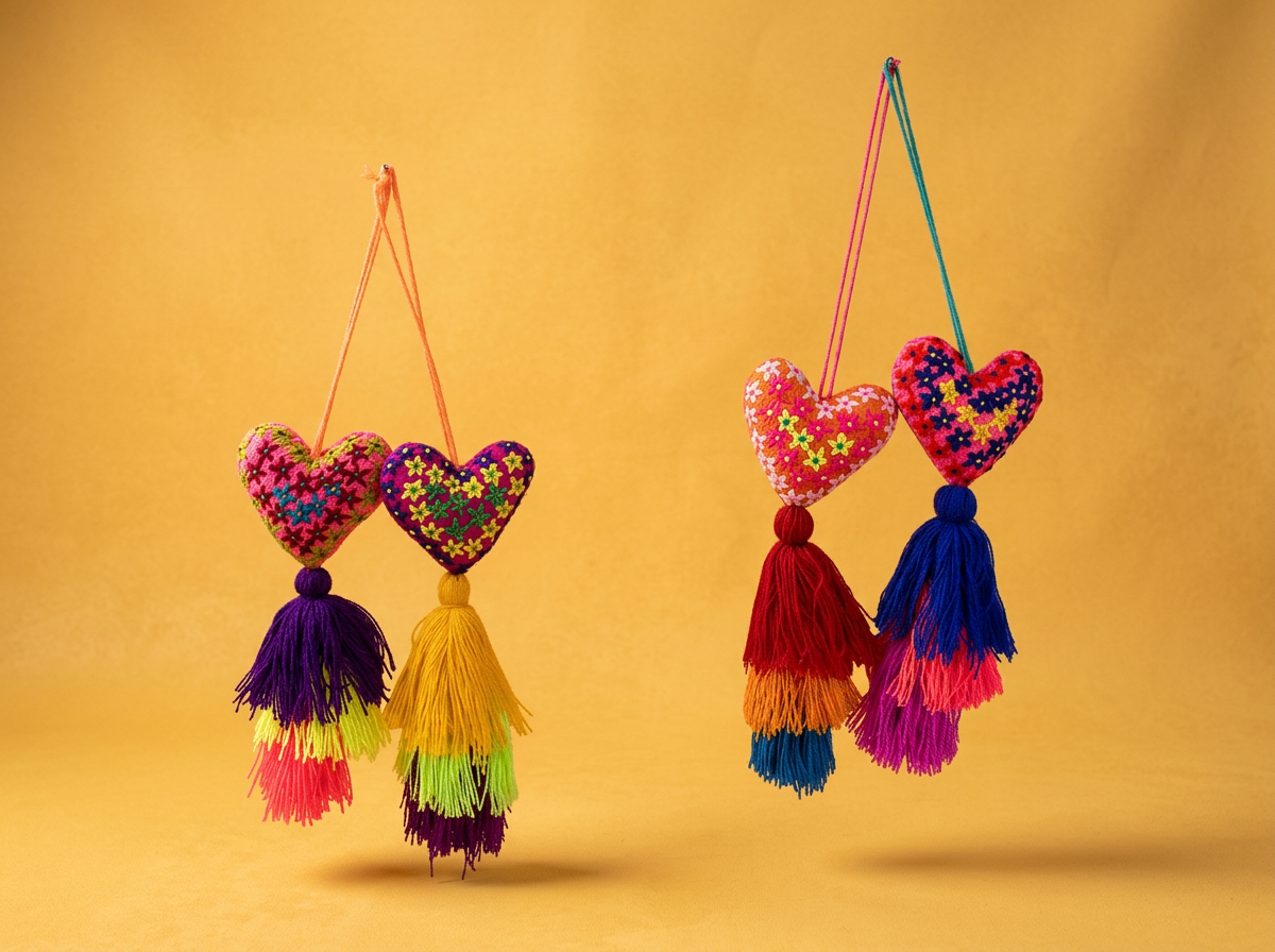 Multicoloured Heart Embroidered Charms