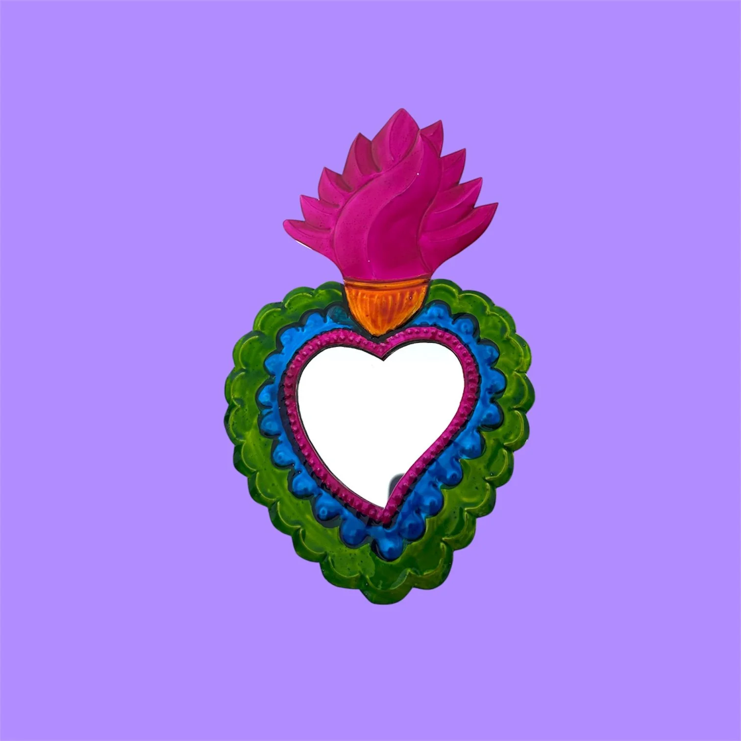 Hand-Punched Tin Sacred Heart Mirror XS– Multicolour