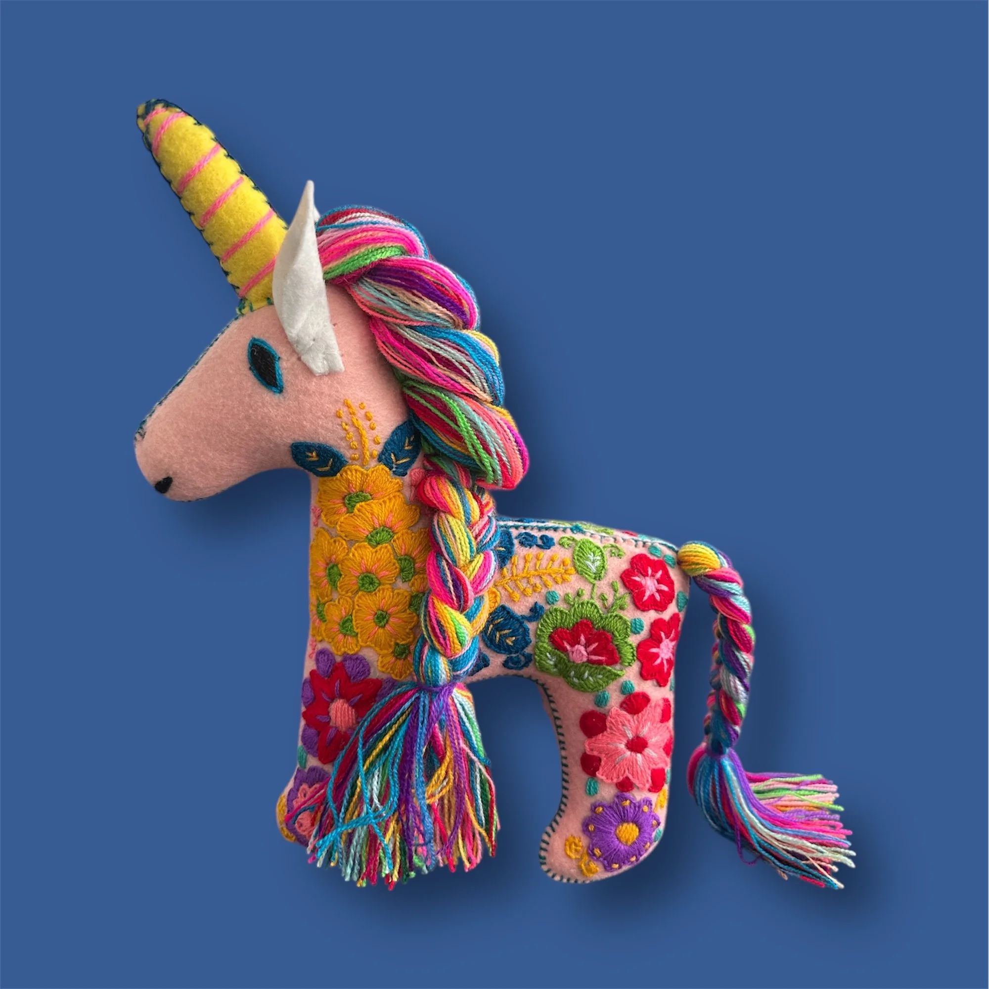 Embroidered Unicorn Plushie - Light Pink