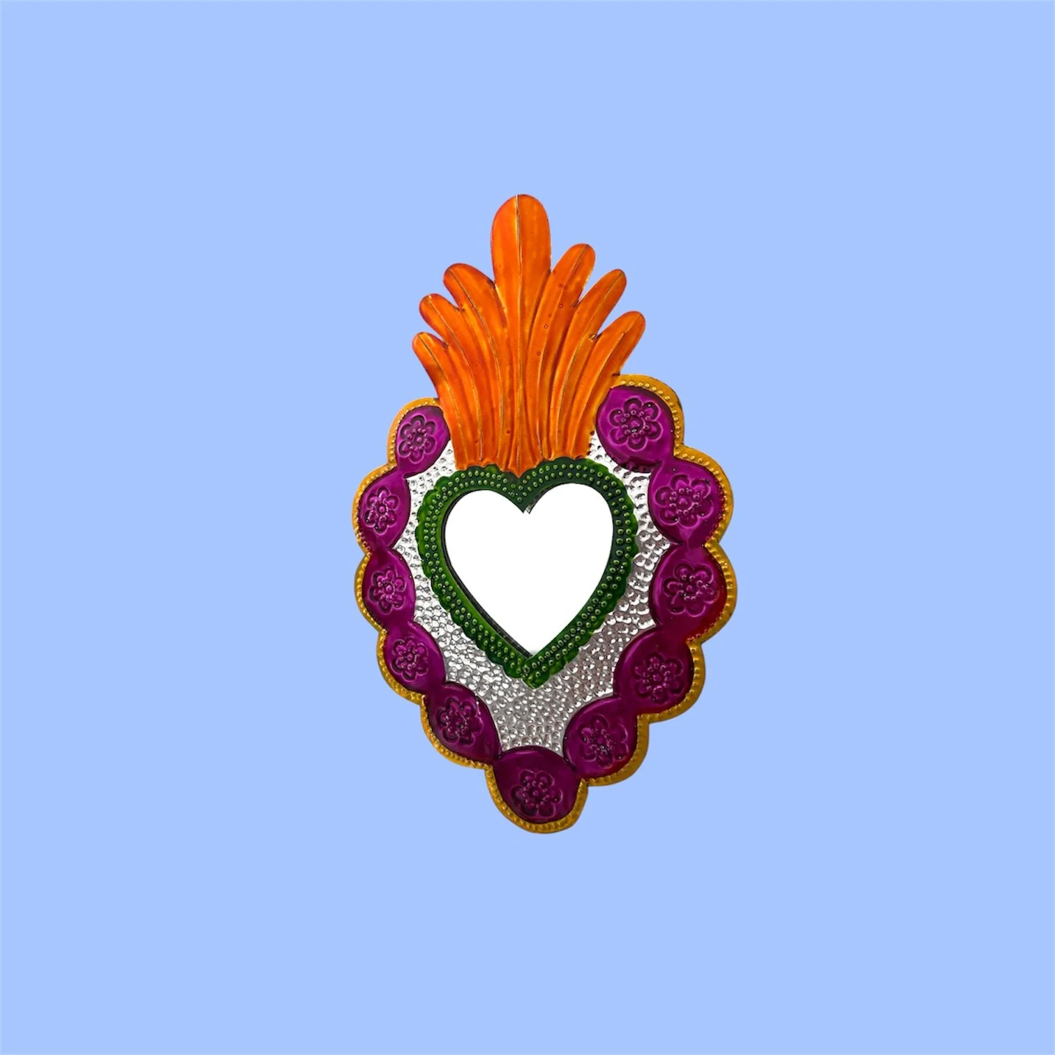 Hand-Punched Tin Sacred Heart Mirror XS– Multicolour