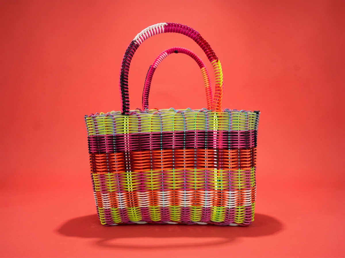 Woven Plastic Tote Bag – Bright Colours