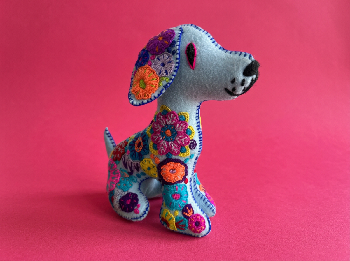 Hand-Embroidered Dog Soft Toy | Made in Chiapas, Mexico | Rooted in Mexico