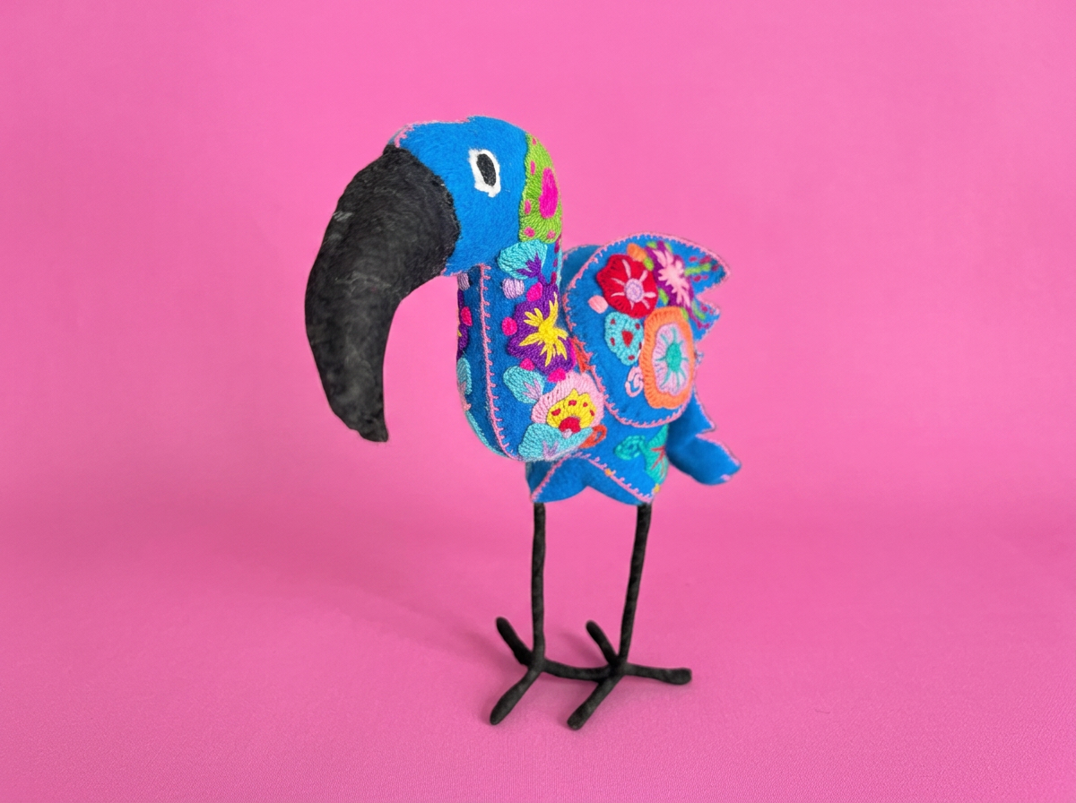Hand-Embroidered Flamingo Soft Toy – Made in Mexico | Rooted in Mexico