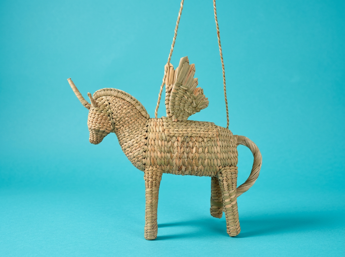 Handwoven Natural Reed Unicorn Bag