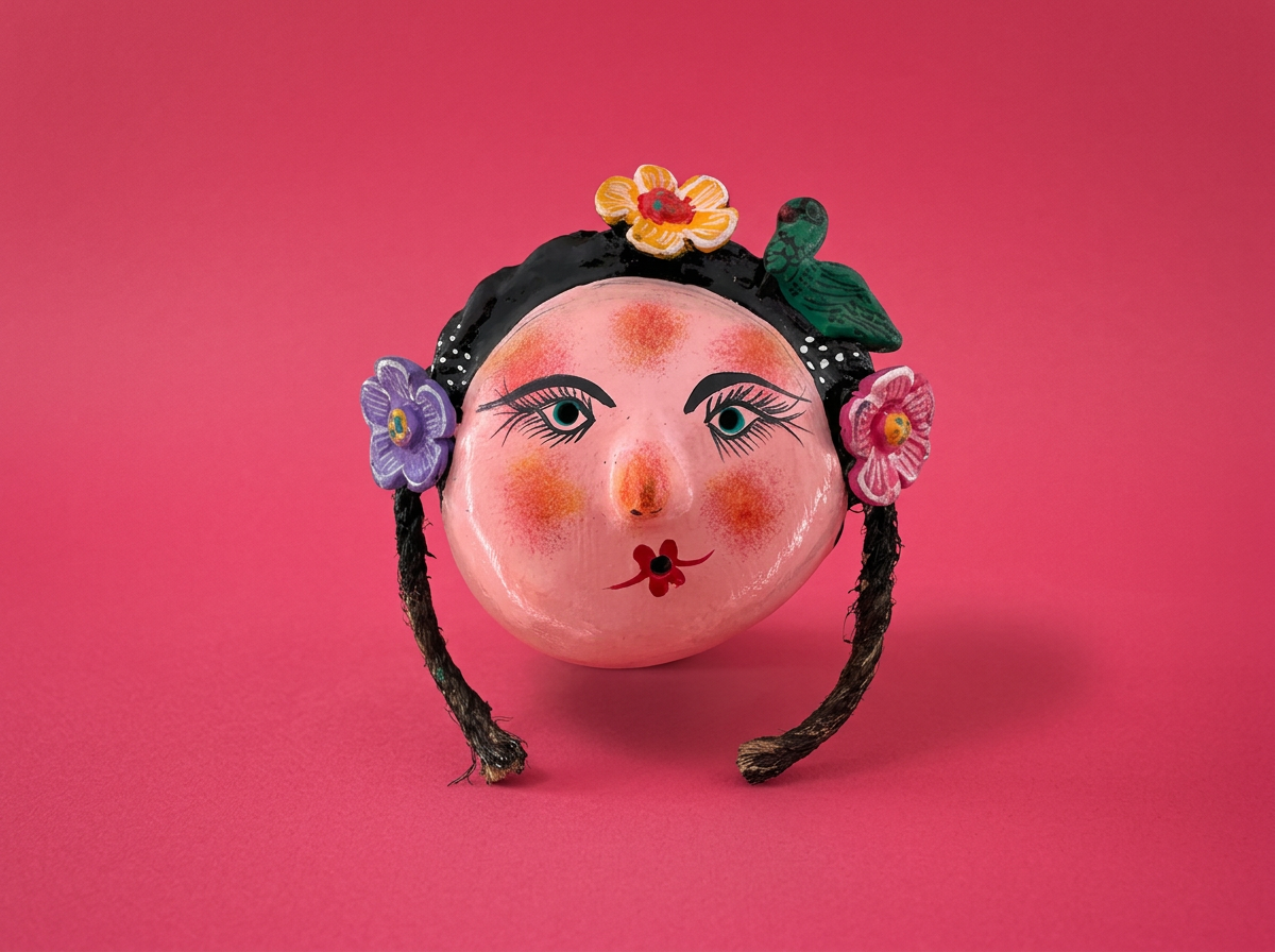 Hand-Carved Coconut Woman with Flowers in Hair Mask