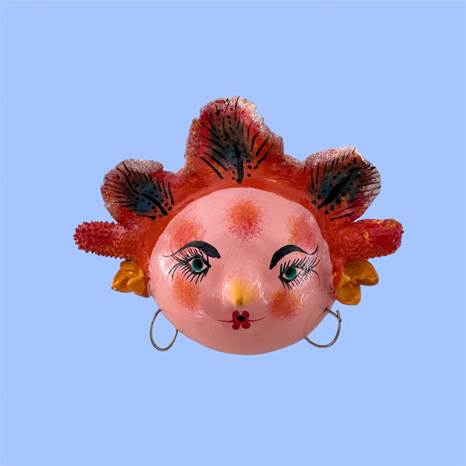 Hand-Carved Coconut Woman with Leaves Mask