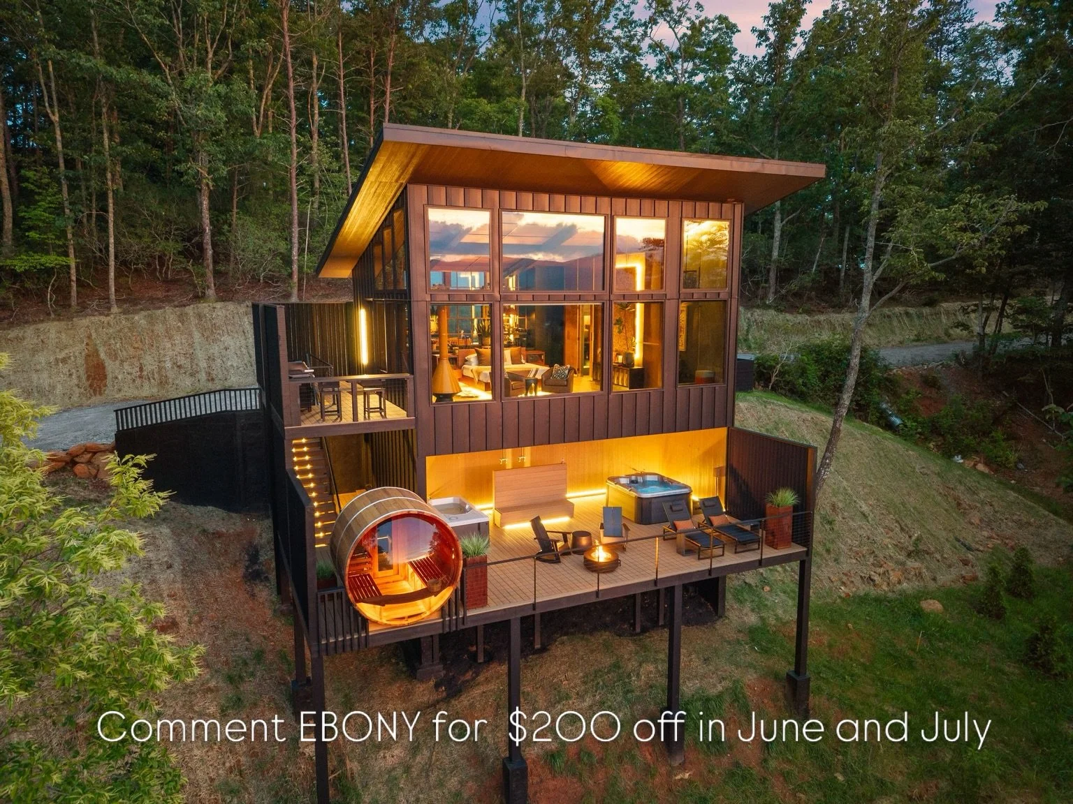 Introducing our newest cabin, Ebony! ✨

Located in Dahlonega, Georgia. Just 60 miles north of Atlanta. 📍

Comment EBONY and will send you $200 off on a two night stay in the months June and July. 

This cabin was specifically designed as a romantic 