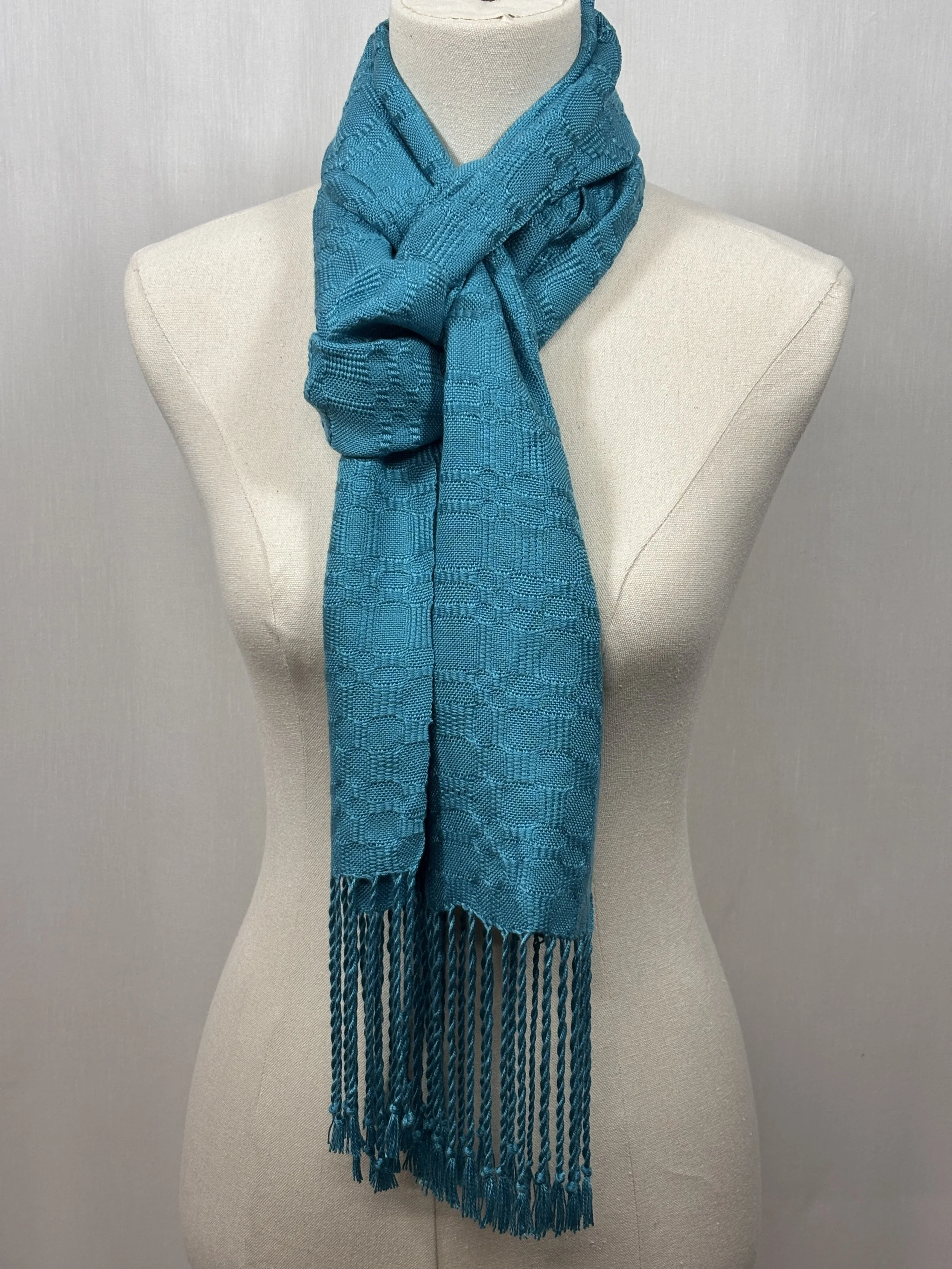 Teal Tencel Scarf – Handwoven, One of a Kind