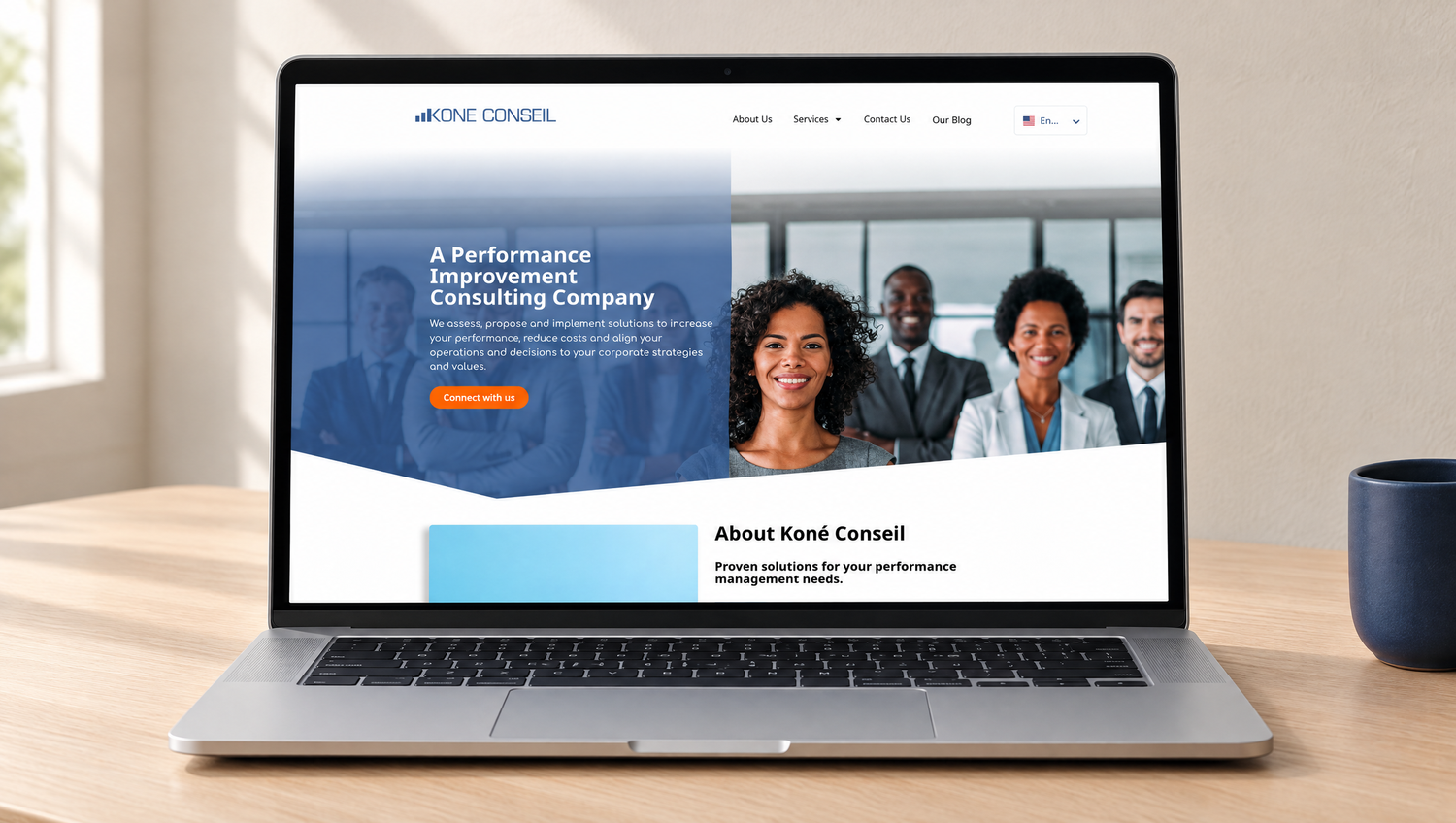 Koné Conseil website displayed on a laptop