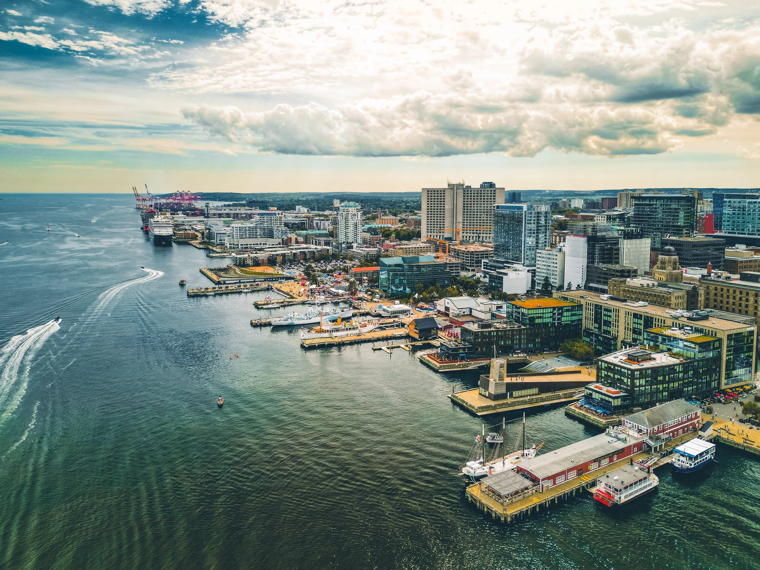 Aerial photograph of the Halifax waterfront and harbour by Friar Media