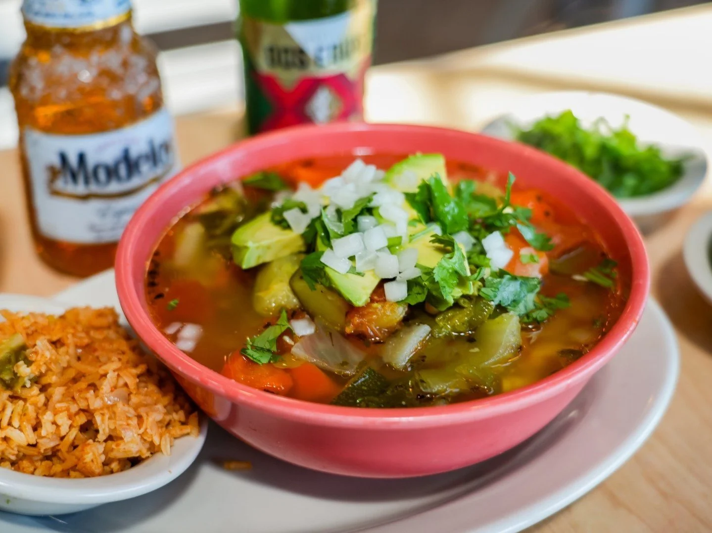 Don't let National Soup Month slip away without getting your fill! 🥣

There's still time to warm up with a bowl of Chicken Caldo &ndash; loaded with fresh veggies, rice, avocado, and tortillas on the side. Or go classic with our piping hot menudo, s