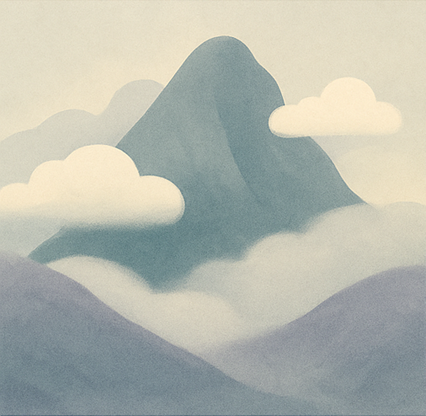 Illustration of a mountaintop among the clouds.
