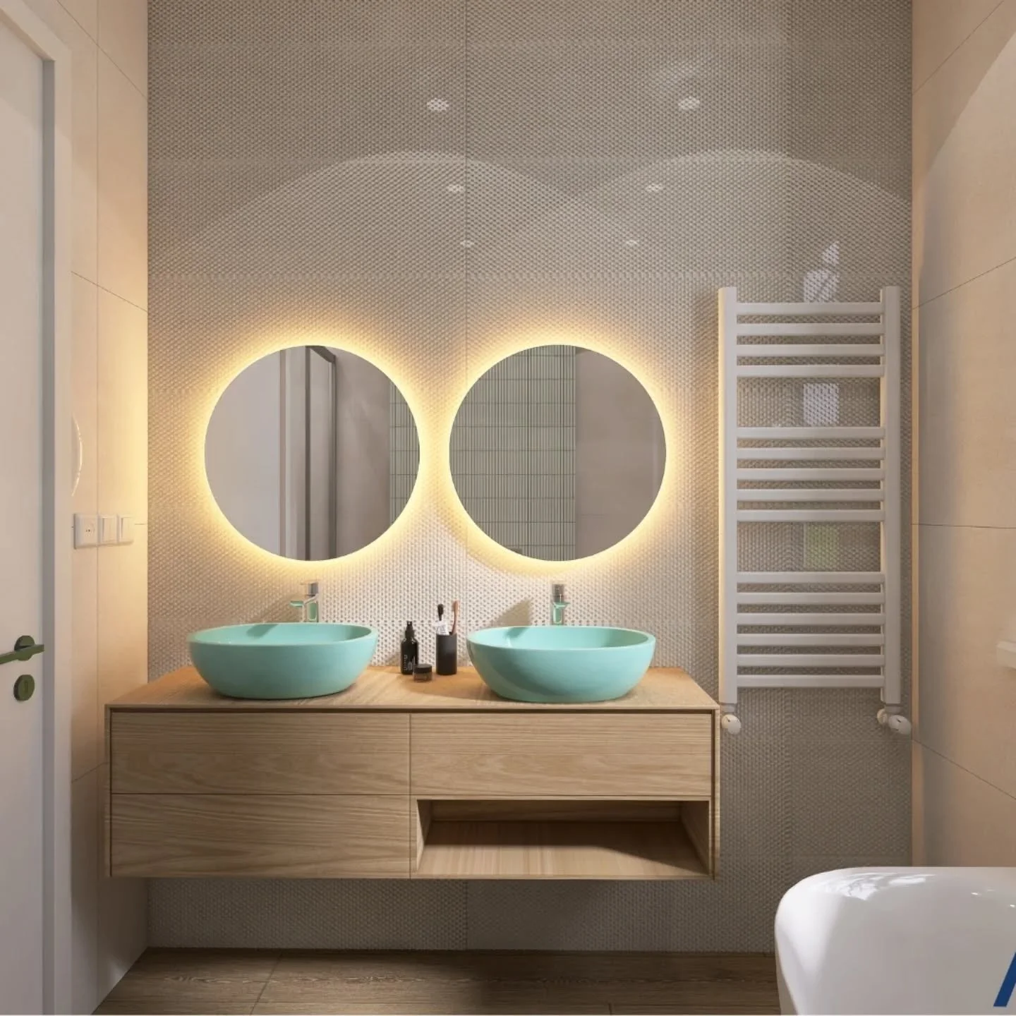 Łazienka, kt&oacute;ra łączy minimalizm, funkcjonalność i ponadczasowy design ✨

Naturalne drewno, delikatne kolory oraz nastrojowe podświetlenie luster LED tworzą spokojną i elegancką przestrzeń. Podw&oacute;jna umywalka o niestandardowym kolorze, p