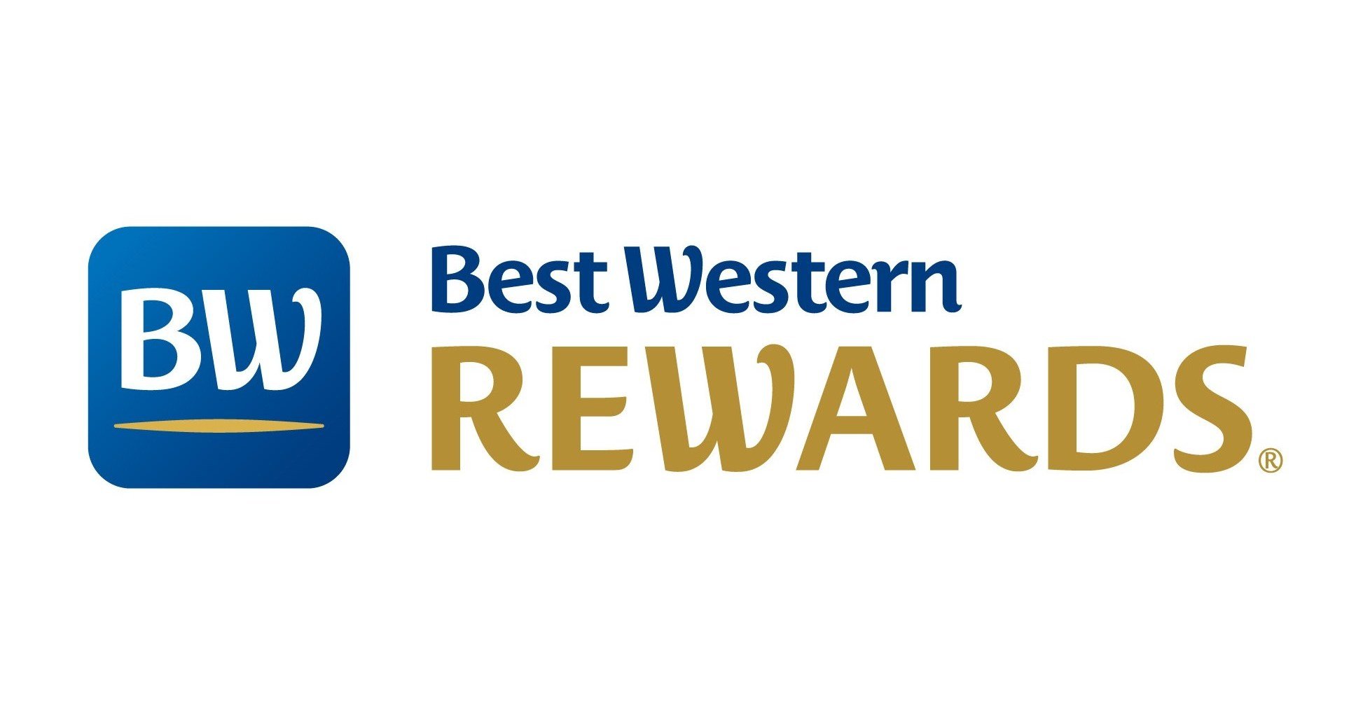 Best Western Rewards logo with blue and gold text and a blue square icon with white letters 'BW' and a gold underline.