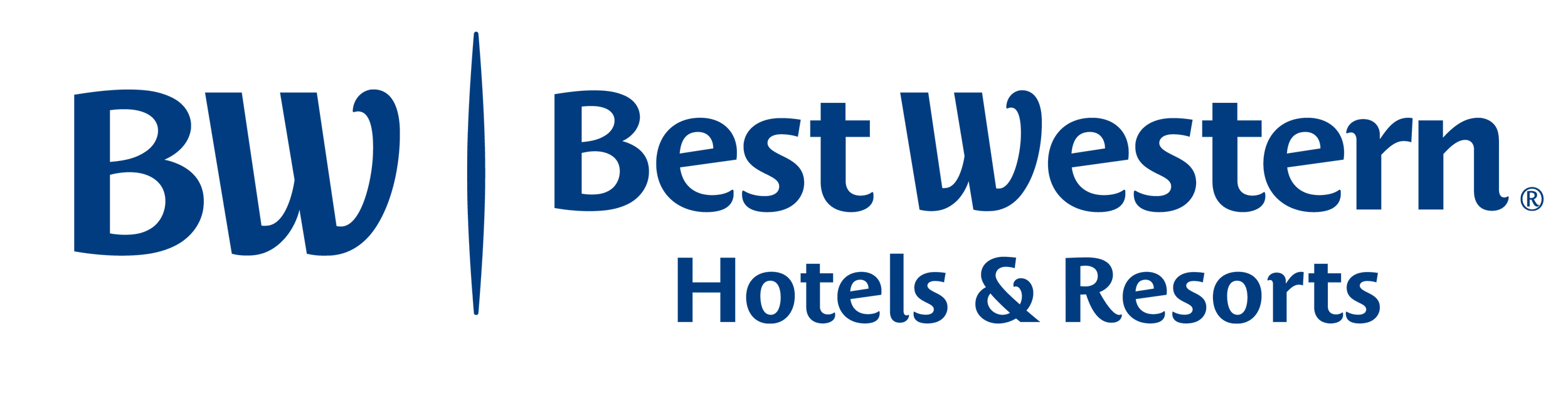 Logo for Best Western Hotels & Resorts featuring the text 'BW Best Western Hotels & Resorts' with a stylized blue pillar between 'BW' and 'Best Western'.