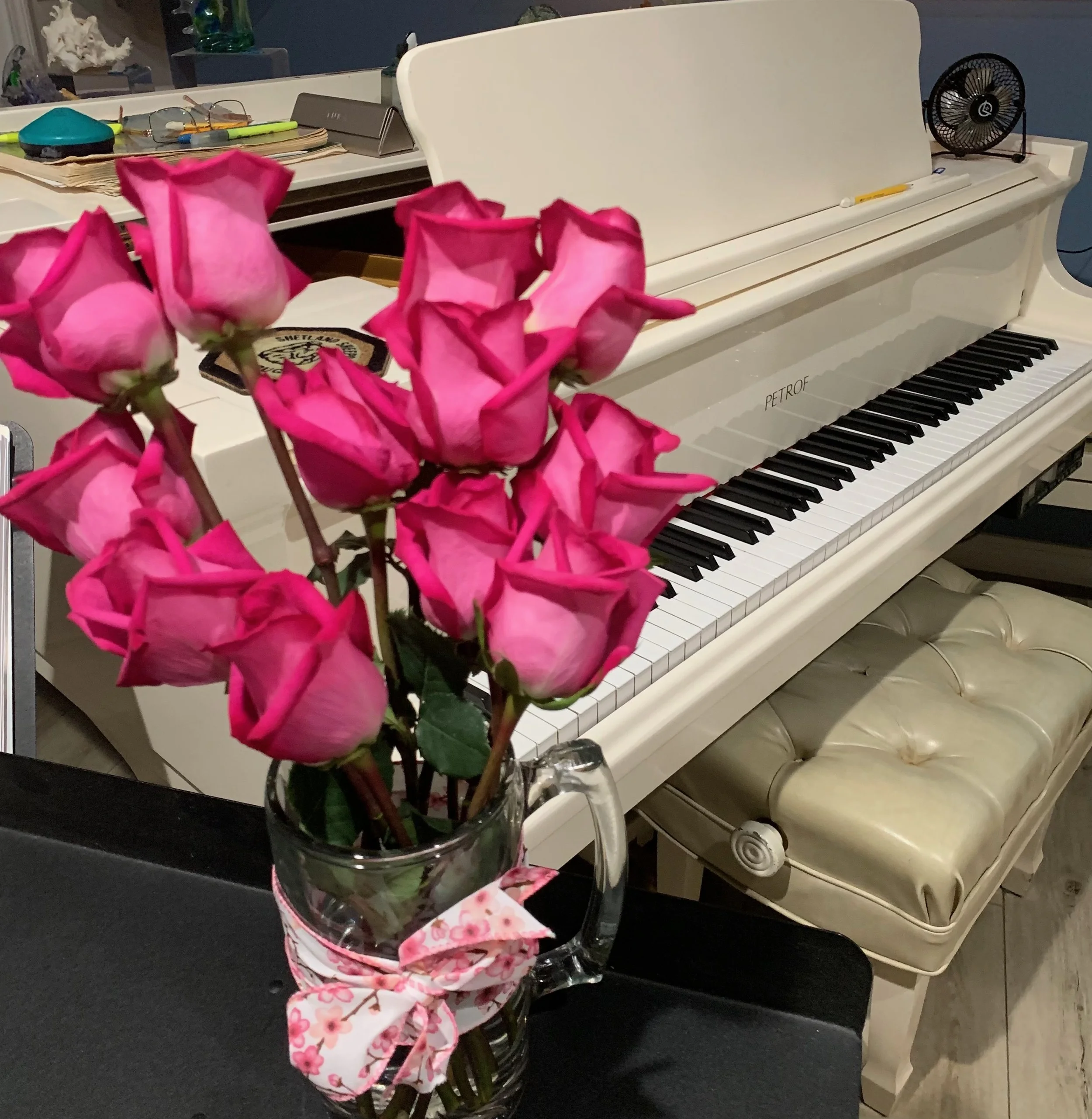Piano setup for student lessons at Lovley Piano Studio in San Diego