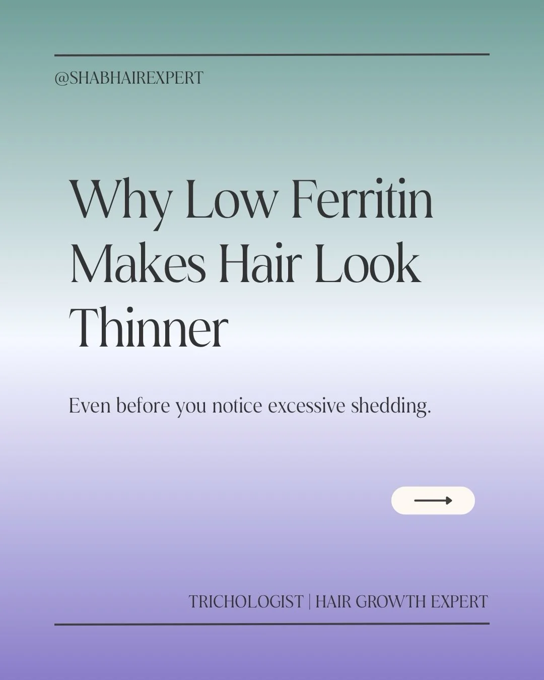 Many people associate low ferritin with shedding, but one of the earliest changes I often notice is a decline in hair quality.

The strands become finer. The ponytail becomes smaller. Density gradually decreases.

Hair follicles require iron to suppo