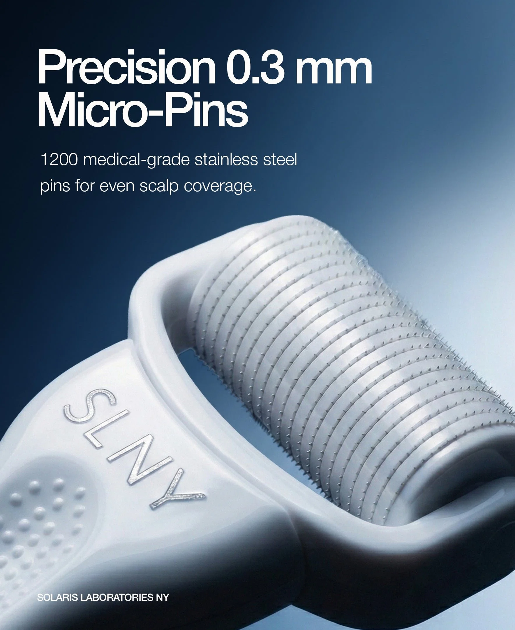 SOLARIS DERMAROLLER - Increase product absorption and release growth factors in the scalp using 0.3 mm stainless steel microneedles. Use 1-3x/week on clean scalp before applying scalp topical. 