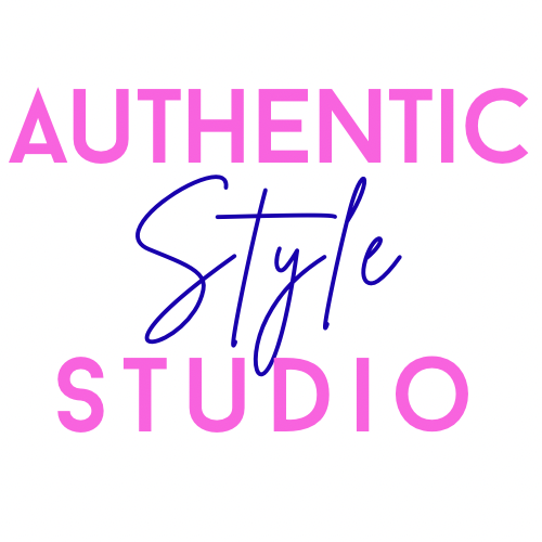 Logo with the text 'Authentic Style Studio' in pink and navy blue, with 'Style' in cursive.