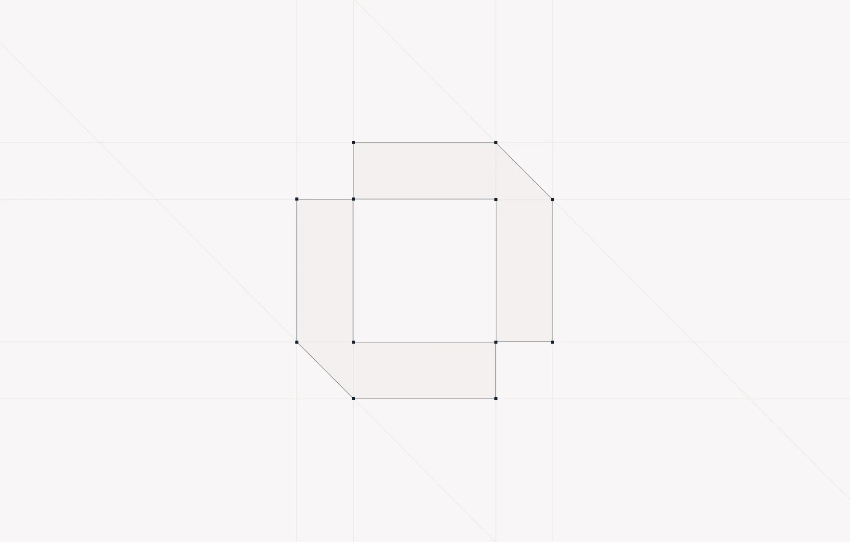 A digital drawing of a house outline using black lines on a grid background.