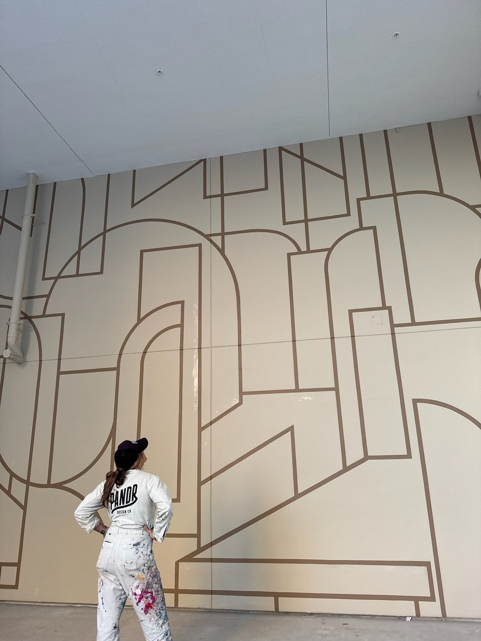 Geometric brown and tan mural painted by Pandr Deisgn Co.