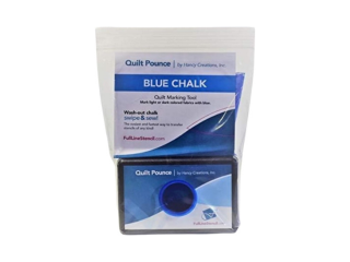 A black Quilt Pounce pad in a clear packaging a blue and white insert that says BLUE CHALK and some more information about the pounce pad.