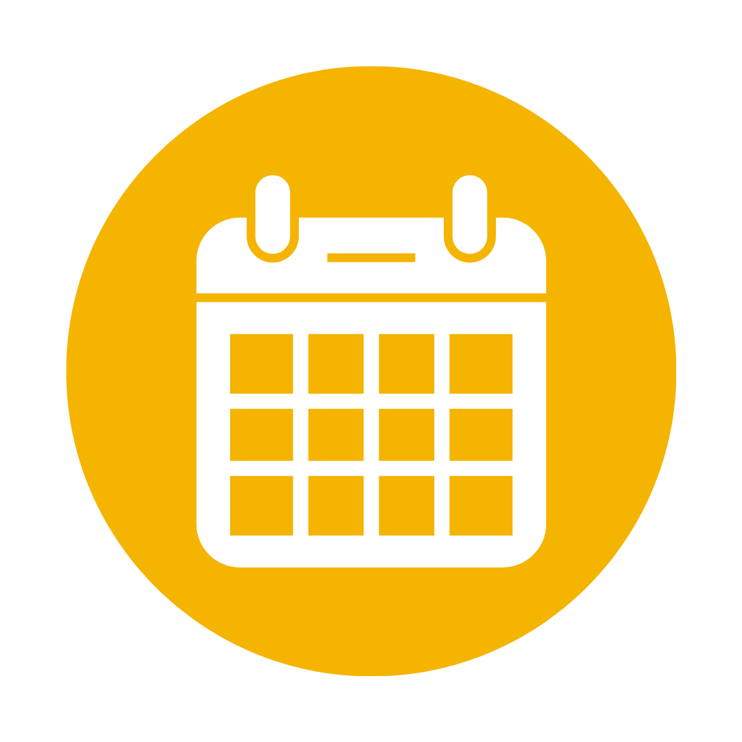 Icon of a calendar on a gold background.