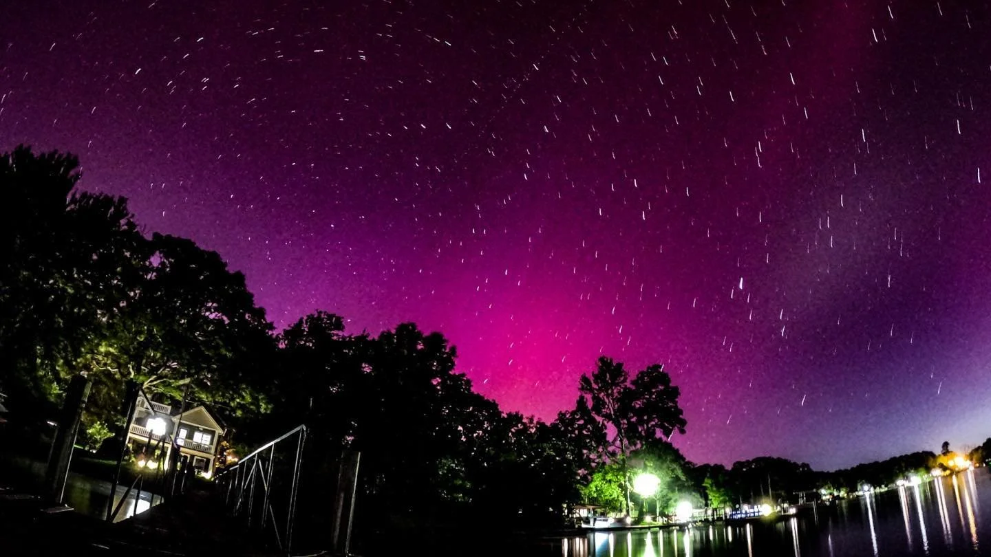 Fire in the sky- 
Northern lights over Lake Murray SC.