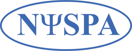 Logo of NYSPA with blue text inside an oval outline.