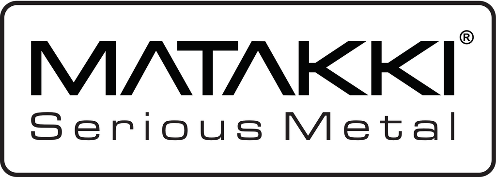 Logo with the text 'MATAKKI Serious Metal' in black, uppercase and lowercase letters, inside a black bordered rectangle.