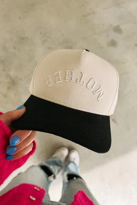 upside down mother trucker hat - cream/black