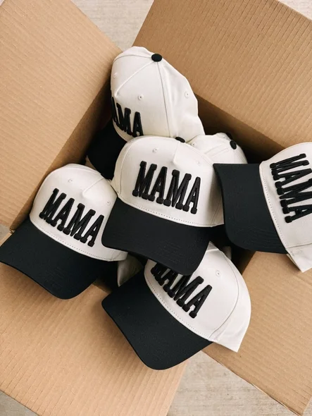 mama puff trucker hat - cream/black