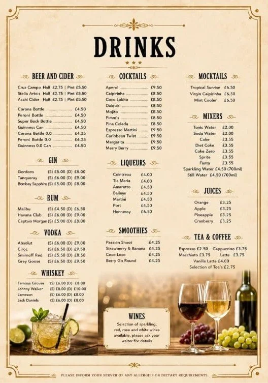 Drinks Menu