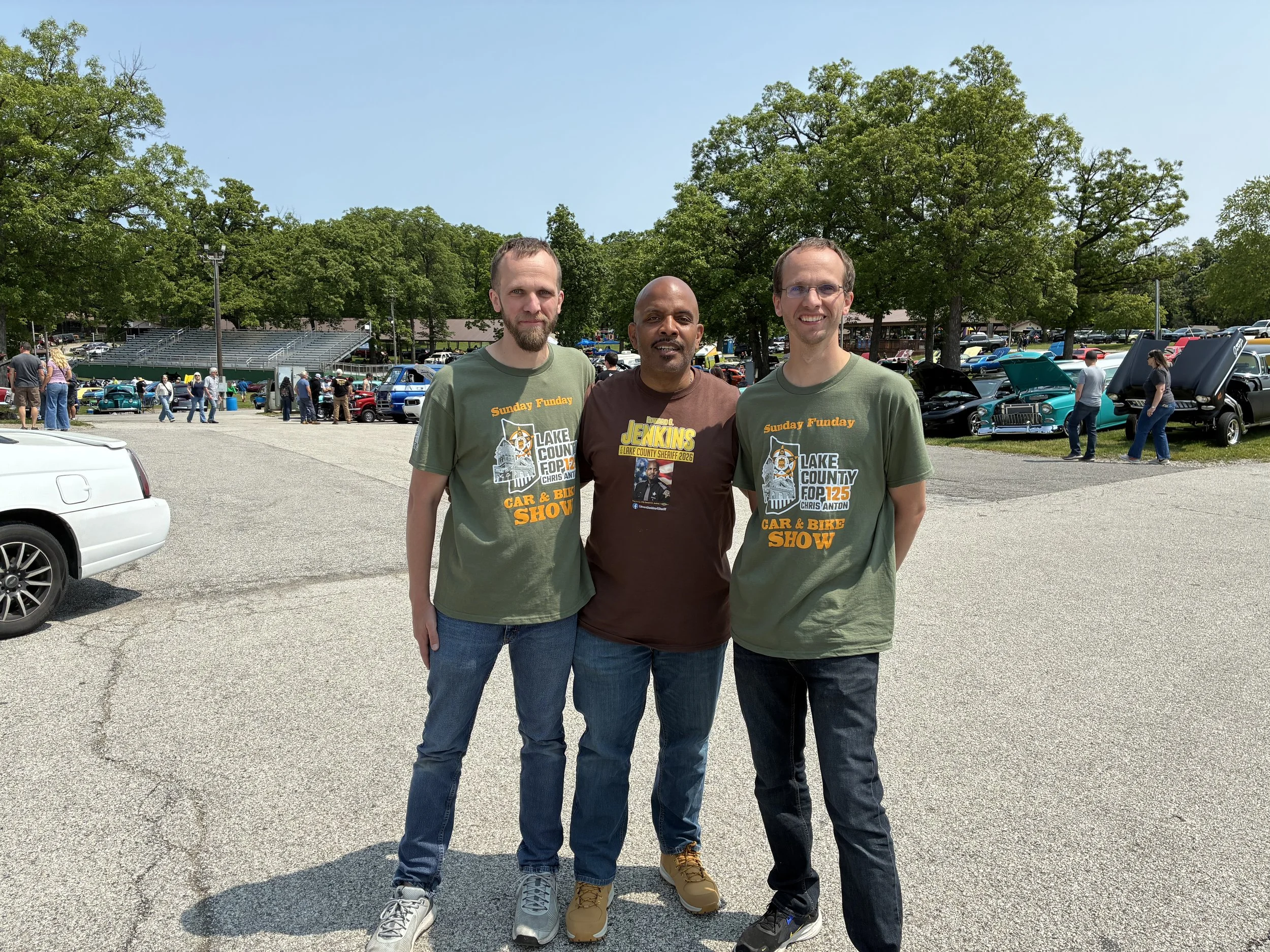 Supporters of Edward Jenkins for Lake County, Indiana Sheriff with Edward Jenkins, deputy chief of police for Lake County, at an event.