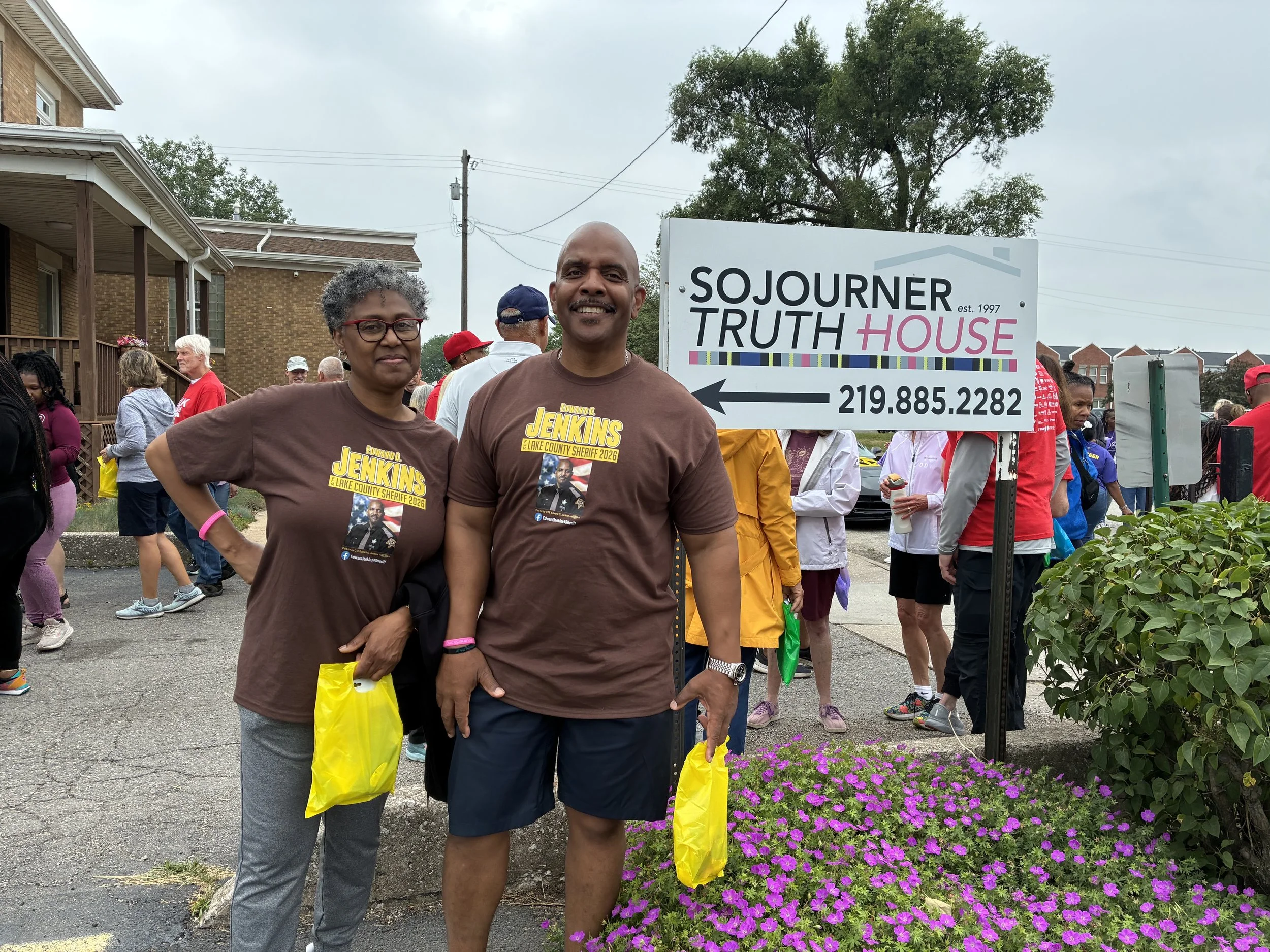 Supporter with Edward Jenkins for Lake County, Indiana Sheriff, the current deputy chief of police for Lake County, at an event for Sojourner Truth House.