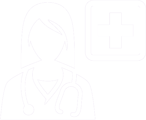 A woman with short dark brown hair, wearing a navy blue medical scrub top, standing against a plain off-white wall with her arms crossed, smiling softly at the camera.