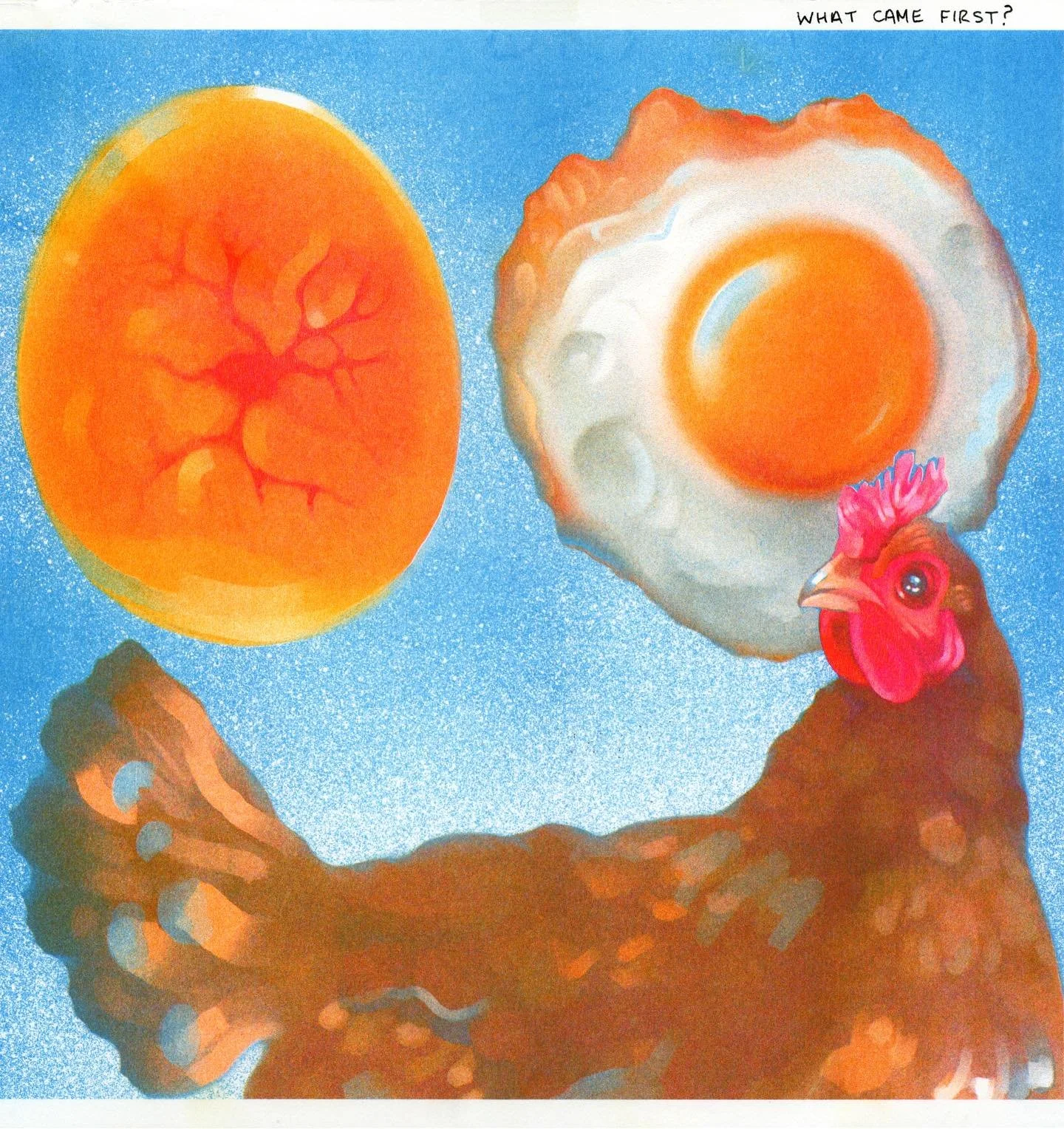 &ldquo;What Came First&rdquo; printed in CMY @risolab (aqua, flo pink, and sunflower) 🐣for @svabioart 

@svaillocomx @svanyc 

#Art #Artist #Artwork #Artistic #ArtLovers #InstaArt #Creative #Painting #ArtOfTheDay #ArtWork #ArtCollector #Contemporary
