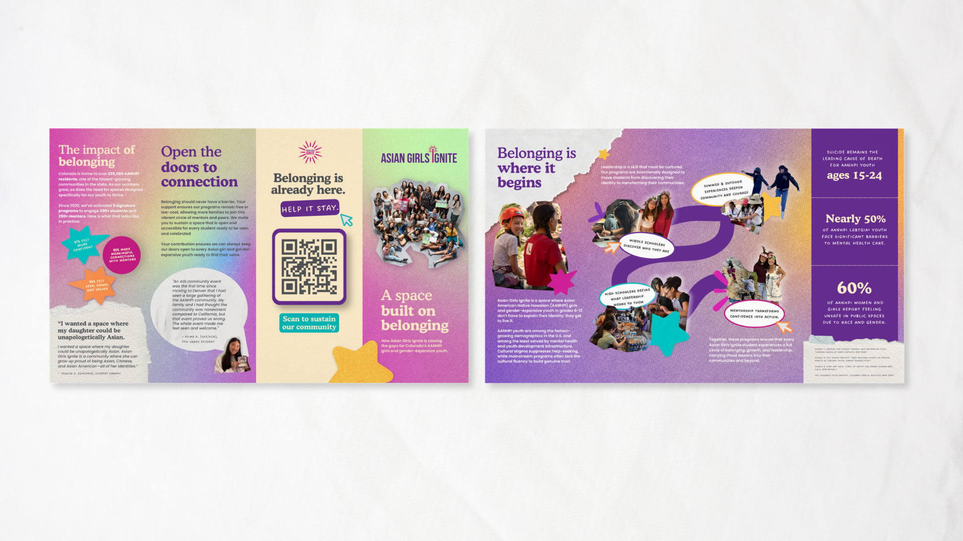 AGI Rebranding | Brochure for "This is Belonging" fundraiser | Click the photo to see the branding in action! 