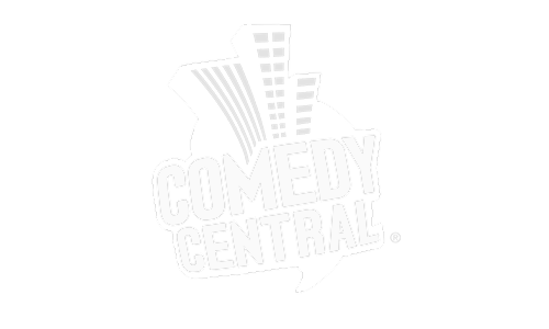 Comedy Central logo with stylized buildings in the background.