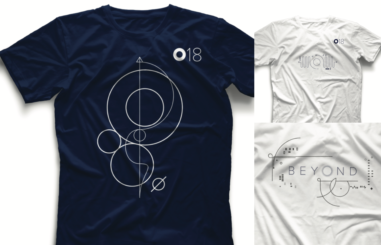 Conference branding featuring gradients and Keynote stage design for Oktane18 with the Beyond gradient theme and dark futuristic visuals.