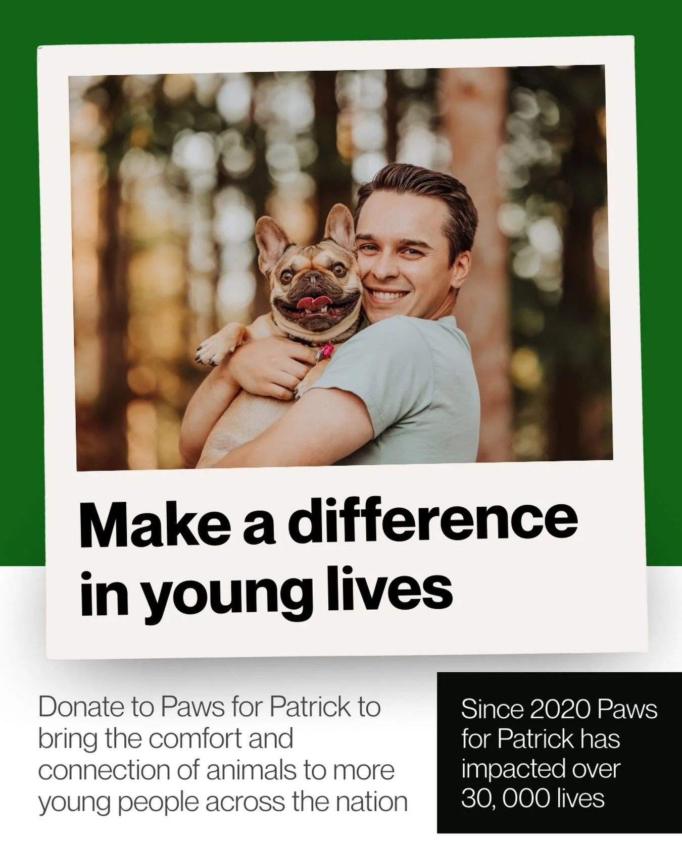 Giving Tuesday is almost here! 💚 During this global day of giving we&rsquo;d be so grateful if you&rsquo;d consider supporting Paws for Patrick. Every donation helps us bring comfort, connection, and support through the power of animals. You can don