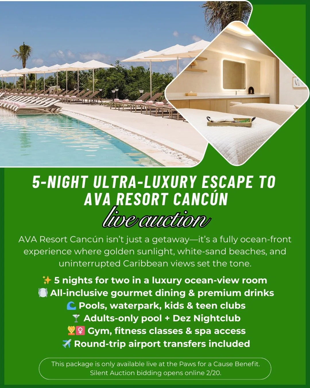 A little sneak peek at what&rsquo;s up for grabs✨

5-Night Ultra-Luxury Escape to AVA Resort Canc&uacute;n

Escape to a new level of paradise. The AVA Resort Canc&uacute;n isn't just a destination; it&rsquo;s an experience designed to redefine all-in