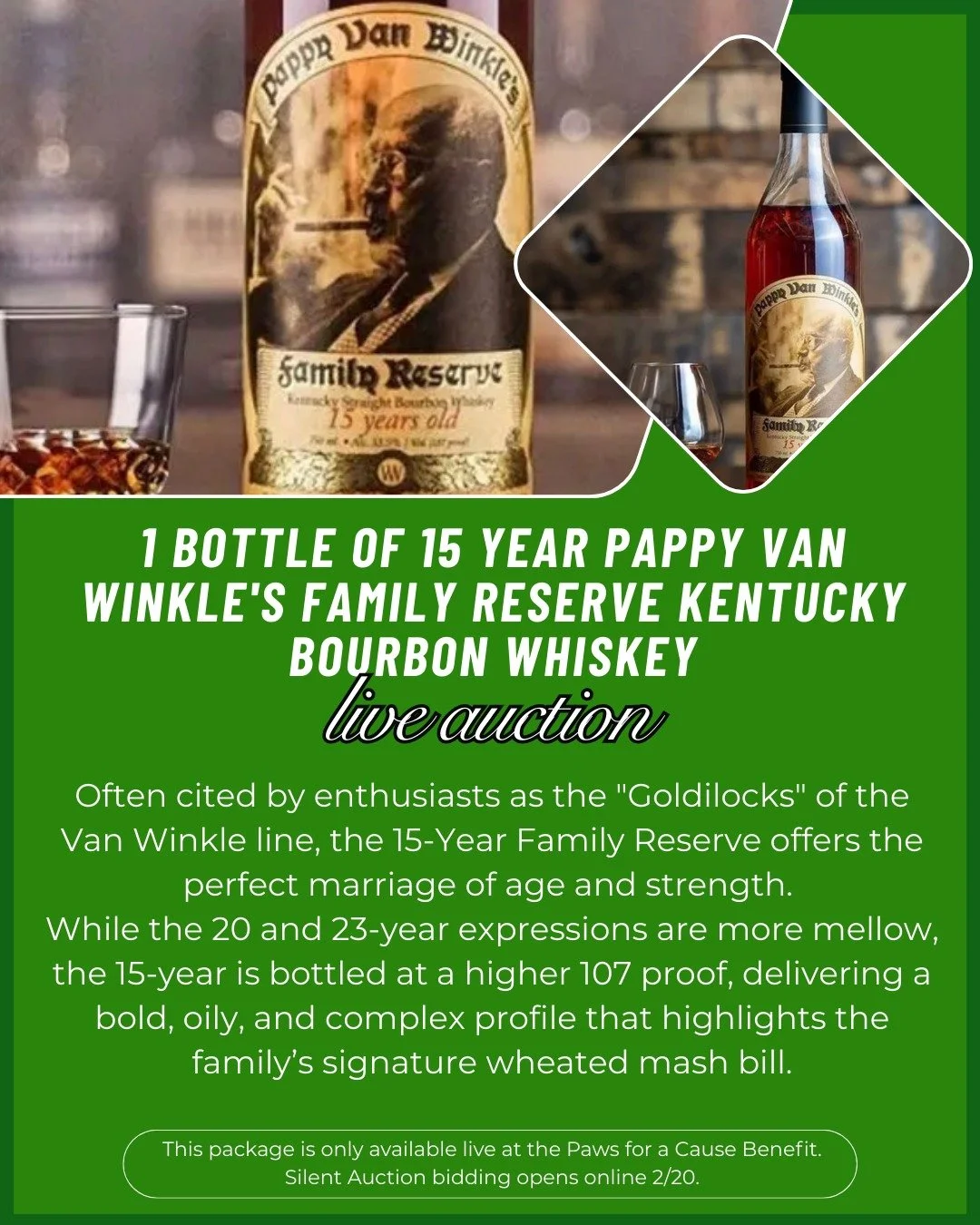 If you know, you know. ✨ Fifteen years, 107 proof, and released in extremely limited quantities, this is a true collector&rsquo;s bottle. 🥃

Often cited by enthusiasts as the "Goldilocks" of the Van Winkle line, the 15-Year Family Reserve 