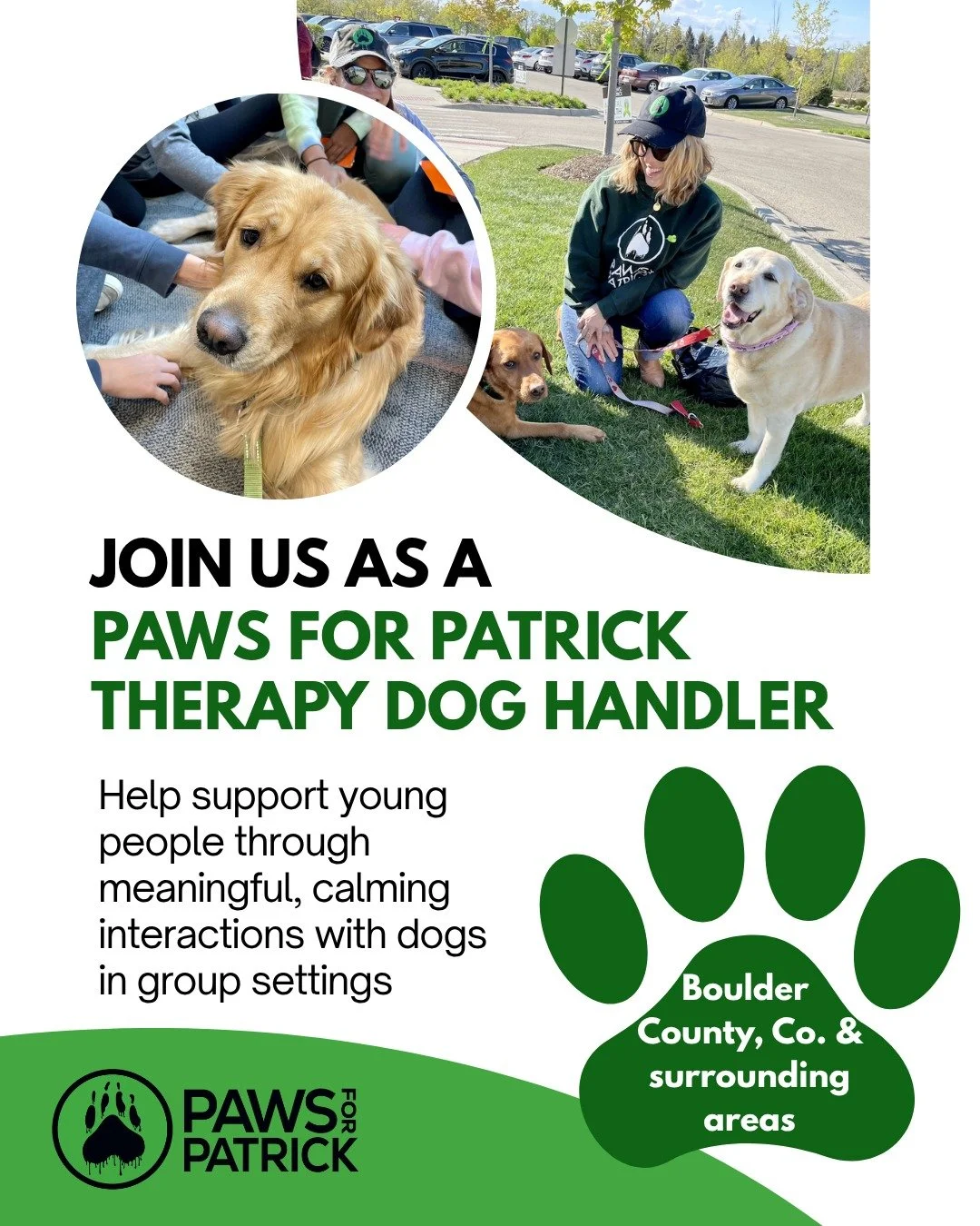 Boulder, Colorado area- we&rsquo;re recruiting therapy dog teams! 🐾

If you&rsquo;ve ever thought about volunteering with your dog, this could be your sign. We&rsquo;re looking for handlers and dogs in Boulder and surrounding communities to support 