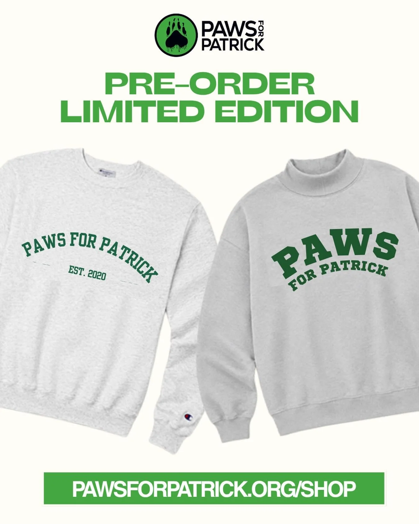 Last chance! 🚨

Today is the final day to shop our exclusive Mental Health Awareness Month merch. Every sweatshirt helps spread awareness, start conversations, and support Paws for Patrick&rsquo;s mission.

Don&rsquo;t miss out, once the sale ends, 