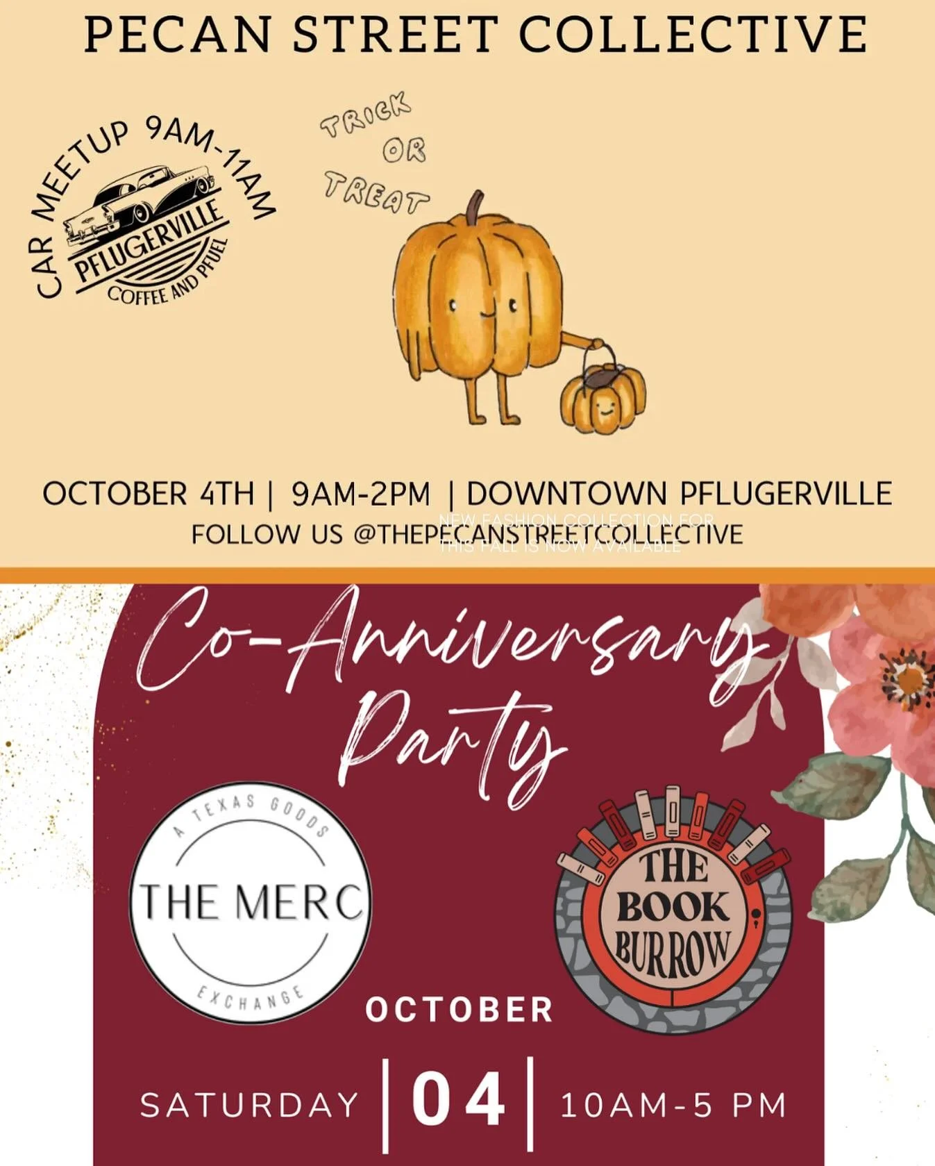 🎉 Join us for a day of community, creativity, and celebration! 🎉

The Pecan Street Collective, The Merc, &amp; The Book Burrow are partnering up for a fun Saturday afternoon- and you&rsquo;re invited! 🥂✨

🛍️ Shop handcrafted goods from local arti