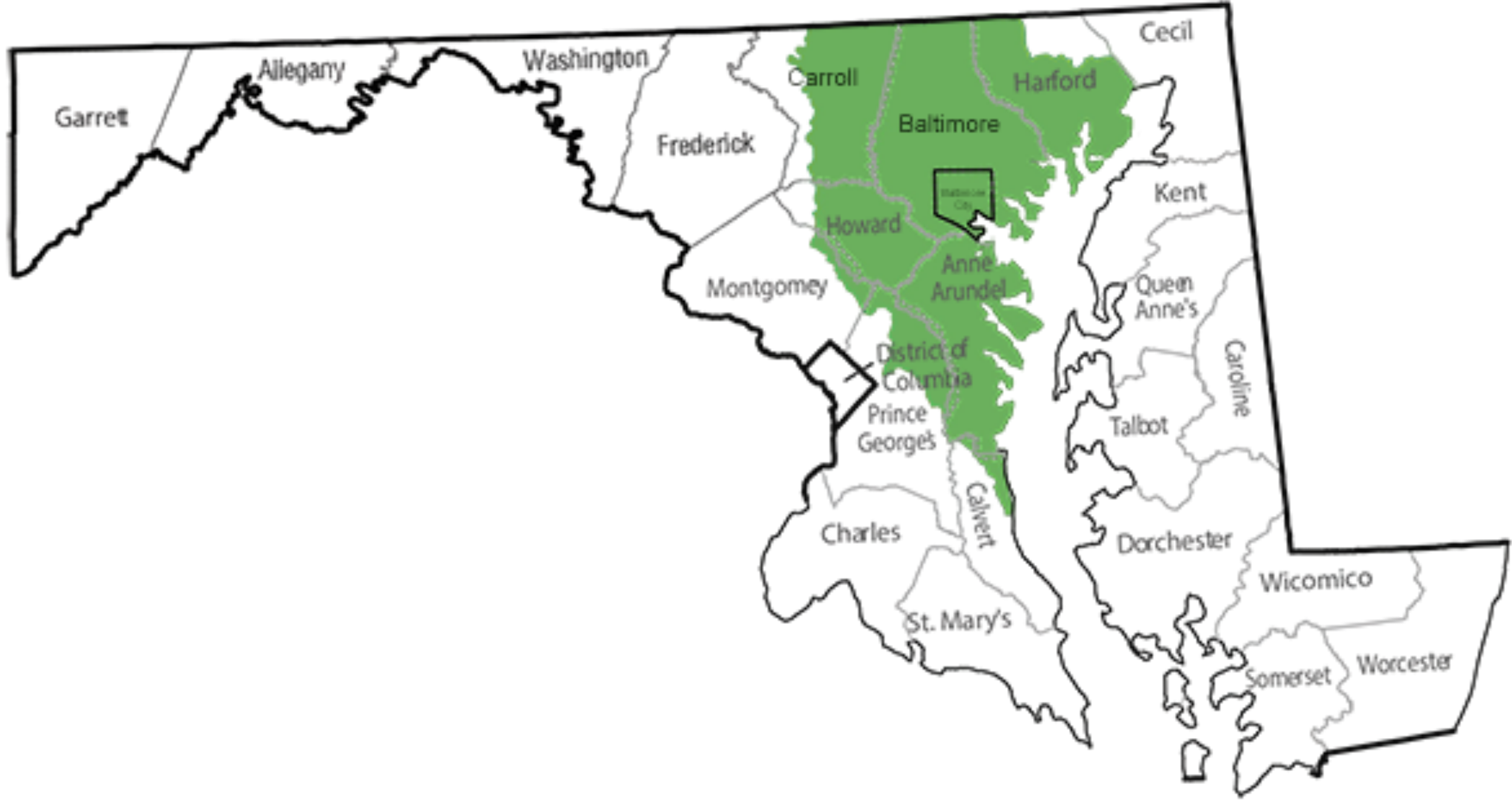 Map highlighting Baltimore and surrounding districts in Maryland, with a focus on Howard, Anne Arundel, and Baltimore counties.