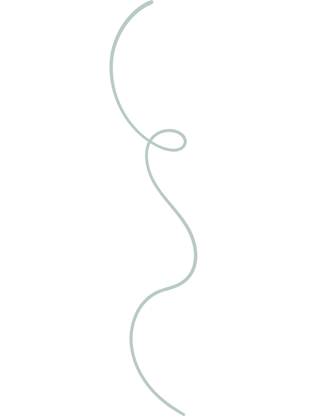 A thin, light-colored, winding line with a loop near the top, on a black background.