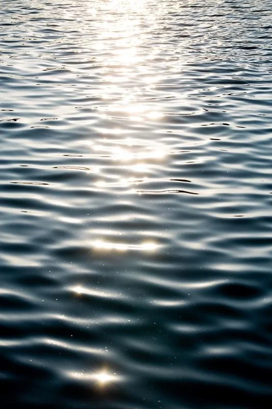 Sunlight reflecting on the surface of a large body of water, creating shimmering light patterns.