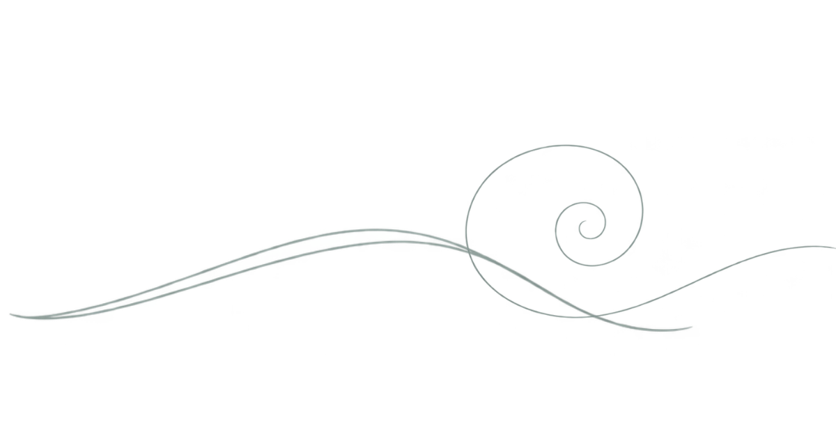 Elegant decorative swirl with a dark background, featuring a curved line with a spiral at the end.
